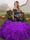 Black And Purple Off The Shoulder Neckline Embroidery and Ruffles Sweet 16 Dresses Sleeveless Lace Up