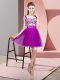 Purple Sleeveless Lace Mini Length Bridesmaids Dress