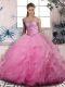 Rose Pink Lace Up Off The Shoulder Beading and Ruffles Sweet 16 Quinceanera Dress Tulle Sleeveless
