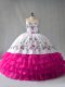Custom Design Fuchsia Sleeveless Embroidery and Ruffled Layers Floor Length Quinceanera Dress