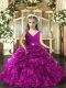 Perfect V-neck Sleeveless Organza Girls Pageant Dresses Beading and Ruffles and Ruching Backless
