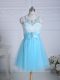 Nice Mini Length Zipper Party Dress Aqua Blue for Prom and Party and Military Ball with Lace and Appliques