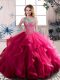 On Sale Fuchsia Sleeveless Floor Length Beading and Ruffles Lace Up Quinceanera Gowns