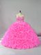 Shining Hot Pink Fabric With Rolling Flowers Lace Up Quinceanera Dresses Sleeveless Floor Length Beading and Ruffles