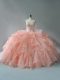 High End Sleeveless Brush Train Lace Up Beading and Ruffles Ball Gown Prom Dress