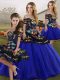 Embroidery 15 Quinceanera Dress Royal Blue Lace Up Sleeveless Floor Length