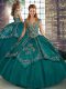 Fabulous Teal Sleeveless Tulle Lace Up Vestidos de Quinceanera for Military Ball and Sweet 16 and Quinceanera