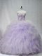 Perfect Lavender Tulle Lace Up Sweetheart Sleeveless Sweet 16 Dresses Brush Train Ruffles