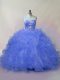 Suitable Organza Sweetheart Sleeveless Lace Up Beading and Ruffles Quinceanera Gowns in Blue