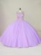 Exquisite Floor Length Lace Up Quince Ball Gowns Lavender for Sweet 16 and Quinceanera with Beading