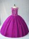 Purple Lace Up Scoop Beading Quinceanera Gowns Tulle Sleeveless