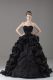 Sweet Black 15 Quinceanera Dress Organza Brush Train Sleeveless Embroidery and Pick Ups