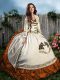 Simple Brown Satin and Organza Lace Up Sweetheart Sleeveless Floor Length Quinceanera Dress Beading and Embroidery