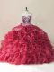 Brush Train Ball Gowns Sweet 16 Dresses Wine Red Sweetheart Organza Sleeveless Lace Up