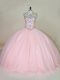 Baby Pink Ball Gown Prom Dress Scoop Sleeveless Lace Up