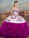 Fuchsia Sleeveless Embroidery and Ruffles and Bowknot Floor Length Sweet 16 Dresses