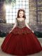 Attractive Red Lace Up Pageant Gowns For Girls Beading Sleeveless Floor Length