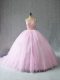 Baby Pink Two Pieces Halter Top Sleeveless Tulle Court Train Zipper Beading and Appliques Quinceanera Dress