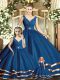 Super V-neck Sleeveless Backless 15 Quinceanera Dress Navy Blue Tulle
