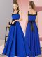 Royal Blue Chiffon Zipper Square Sleeveless Floor Length Bridesmaid Gown Belt