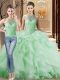 Apple Green Two Pieces Beading and Ruffles Sweet 16 Dresses Lace Up Organza Sleeveless