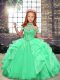 Dramatic Apple Green Scoop Neckline Beading and Ruffles Kids Pageant Dress Sleeveless Lace Up