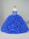 Blue Lace Up Sweetheart Beading and Pick Ups Vestidos de Quinceanera Organza and Elastic Woven Satin Sleeveless Brush Train