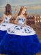 Royal Blue Straps Neckline Embroidery and Ruffles Little Girl Pageant Gowns Sleeveless Backless