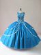 Ideal Sleeveless Floor Length Beading and Appliques Lace Up Ball Gown Prom Dress with Blue