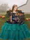 Attractive Embroidery and Ruffled Layers Kids Formal Wear Teal Lace Up Sleeveless Floor Length