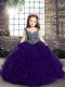 Straps Sleeveless Little Girl Pageant Dress Floor Length Beading and Ruffles Purple Tulle
