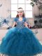 Blue Lace Up Little Girl Pageant Dress Beading and Ruffles Sleeveless Floor Length