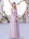 Lavender Tulle Side Zipper V-neck Half Sleeves Floor Length Bridesmaid Gown Lace and Belt