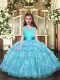 Aqua Blue Halter Top Lace Up Ruffled Layers Little Girl Pageant Dress Sleeveless