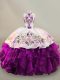 Popular Purple High-neck Lace Up Embroidery Quinceanera Gowns Sleeveless