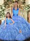 Baby Blue Sleeveless Floor Length Ruffles and Pick Ups Lace Up Quinceanera Dresses