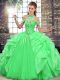 Trendy Green Quinceanera Dresses Military Ball and Sweet 16 and Quinceanera with Beading and Ruffles Halter Top Sleeveless Lace Up