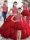 Pretty Floor Length Red Vestidos de Quinceanera Organza Sleeveless Beading and Ruffles
