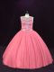 Elegant Scoop Sleeveless Lace Up Quinceanera Dress Pink Tulle