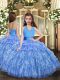 Sleeveless Floor Length Ruffled Layers Lace Up Winning Pageant Gowns with Blue