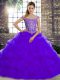 Stylish Purple Off The Shoulder Neckline Beading and Pick Ups Quince Ball Gowns Sleeveless Lace Up