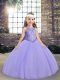 Best Lavender Ball Gowns Tulle Scoop Sleeveless Beading Floor Length Lace Up Girls Pageant Dresses