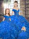 Off The Shoulder Sleeveless Organza Sweet 16 Quinceanera Dress Beading and Ruffles Lace Up