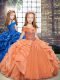Orange Ball Gowns Straps Sleeveless Organza Floor Length Lace Up Beading and Ruffles Pageant Gowns For Girls