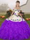 Beautiful Purple Organza Lace Up Off The Shoulder Sleeveless Floor Length Quinceanera Dress Embroidery and Ruffles