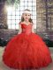 New Arrival Red Sleeveless Floor Length Beading and Ruffles Side Zipper Little Girl Pageant Gowns