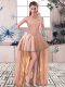 Exceptional Beading Homecoming Gowns Peach Lace Up Sleeveless High Low