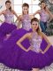 Purple Tulle Lace Up Halter Top Sleeveless Floor Length Quinceanera Dress Beading and Ruffles