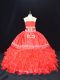 Excellent Red Lace Up Quince Ball Gowns Embroidery and Ruffles Sleeveless Floor Length