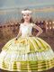 Yellow Sleeveless Floor Length Embroidery Lace Up Kids Formal Wear